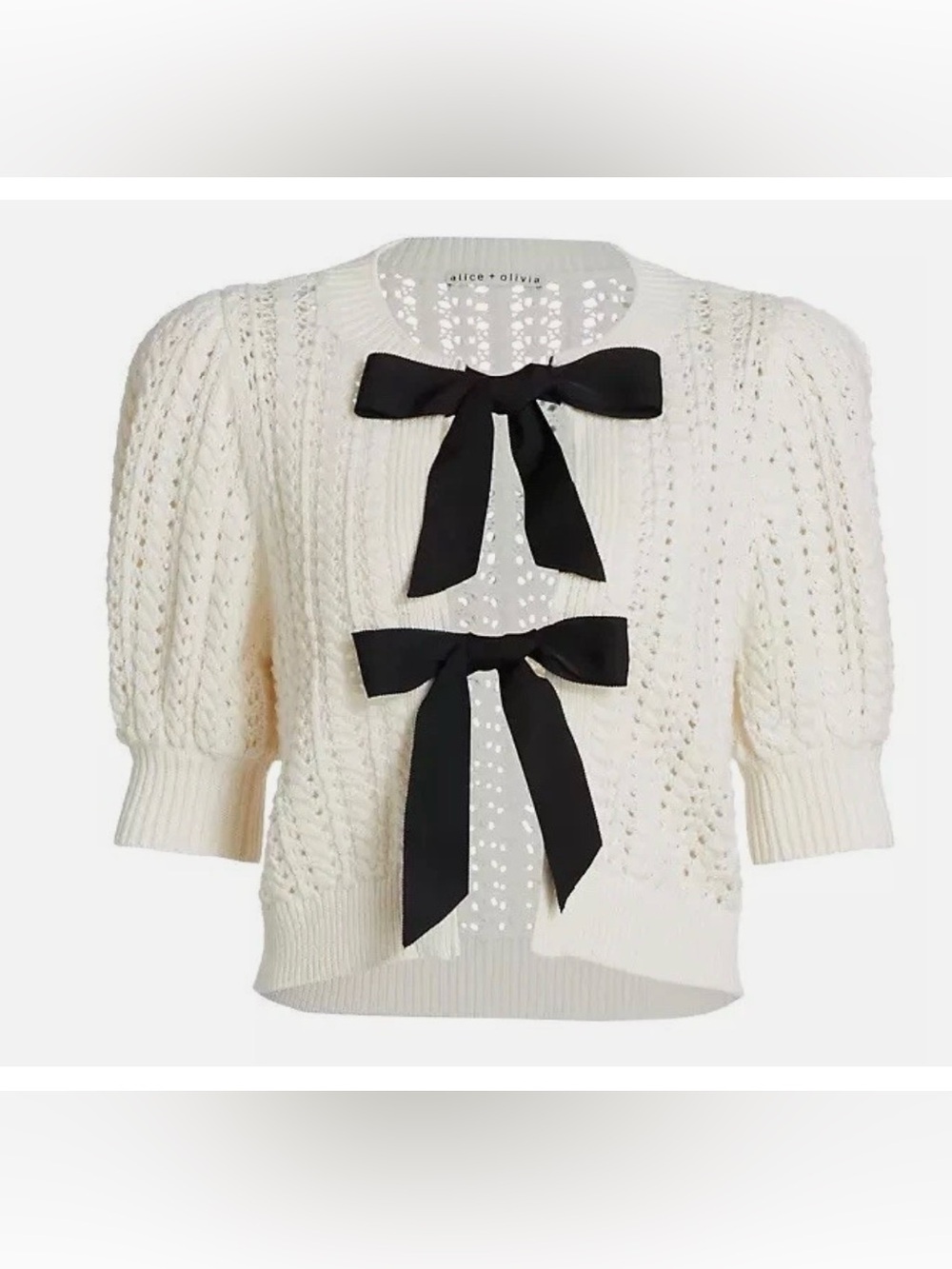 Alive + Olivia KITTY PUFF SLEEVE CARDIGAN EUC Size M Color:Soft White and Black